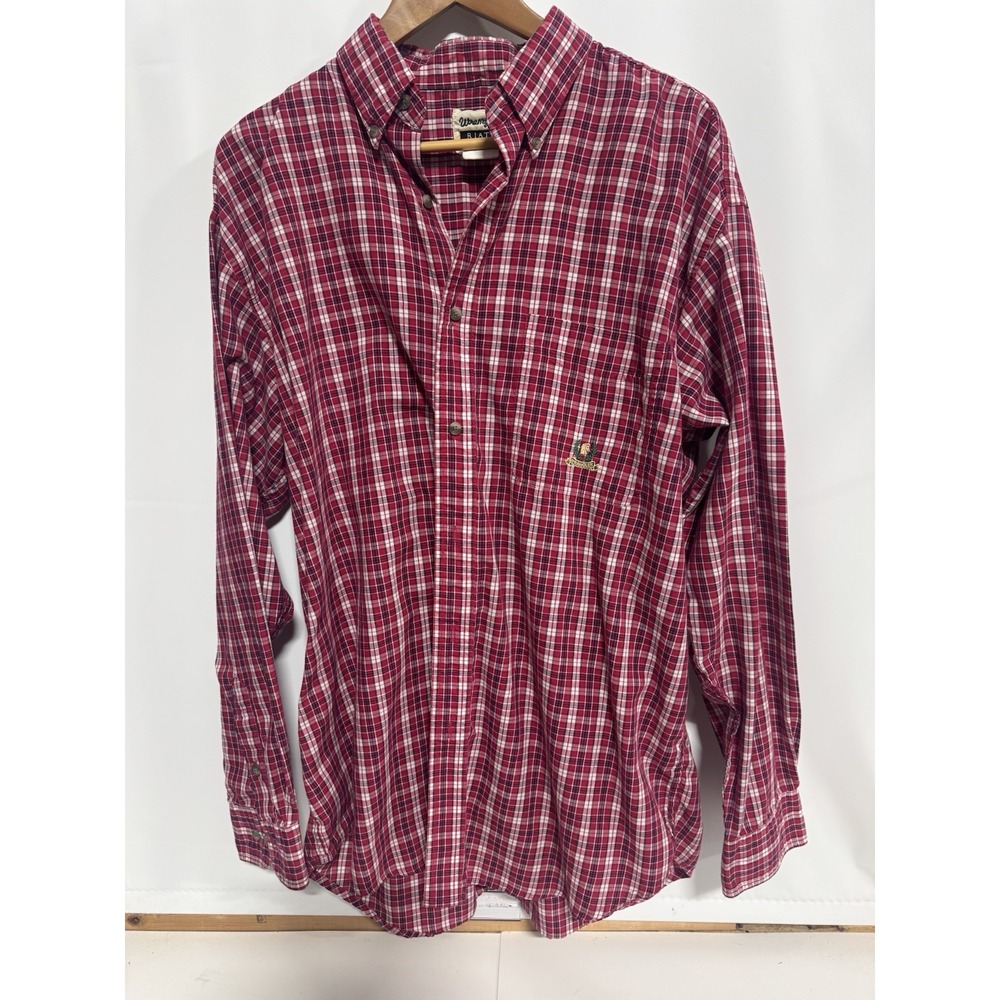 Vintage Wrangler Western Shirt Mens Large L Red Plaid 90s Cowboy Fast Shipping